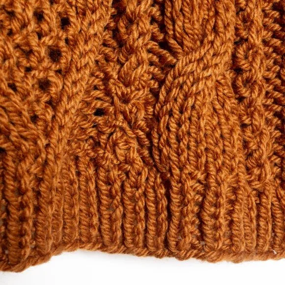 SOLD - Vintage Brown Cable Knit Hand Knit Button V Neck Cardigan - Size L - Picture 9 of 9